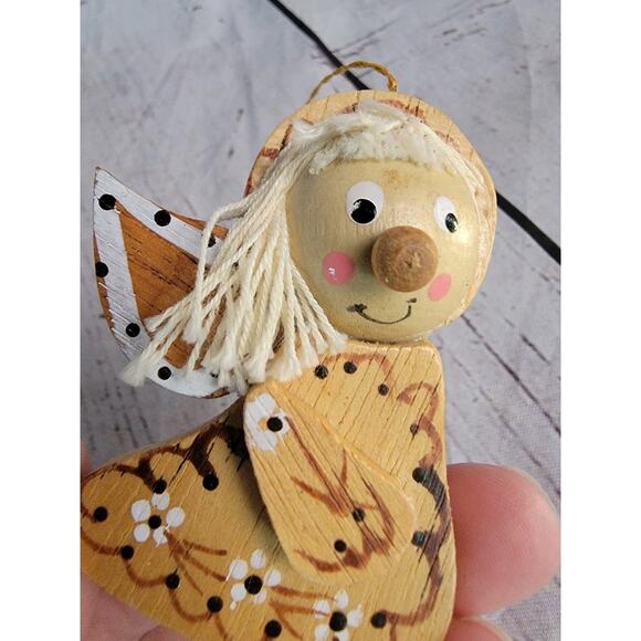 Handmade Wooden Angel Ornament Rustic Christmas Tree Decoration Folk Art Hanging - Picture 4 of 4